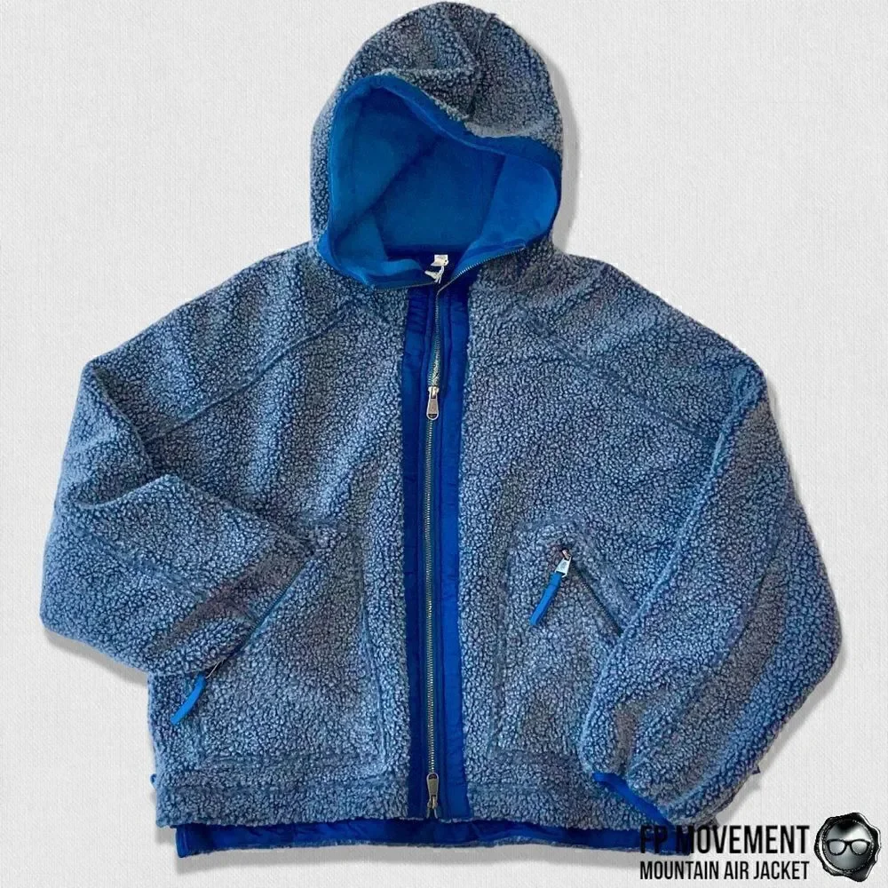 FP MOVEMENT MOUNTAIN AIR SHERPA FULL ZIP HOODED JACKET BLUE WOMEN OVERSIZED XS-L